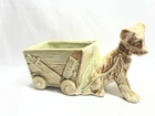 Vintage McCoy Pottery Terrier Dog Pulling a Cart / Wagon Planter 1950s Brown USA