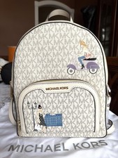 NWT Michael Kors Jaycee MD Zip Pocket Backpack MK Vanilla MUTI Retail 498