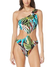 Vince Camuto One-Shoulder Ring-Trim One-Piece Swimsuit MSRP 126