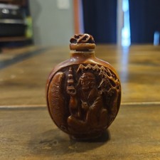 Vintage Chinese Snuff Bottle with Intricate Carved Stone Decoration