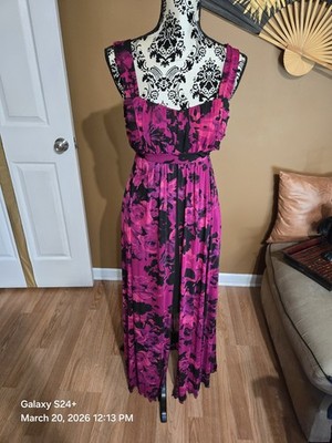 Women's Connected Apparel Dress In Burguny and Black, Open In Front Maxi Size 10