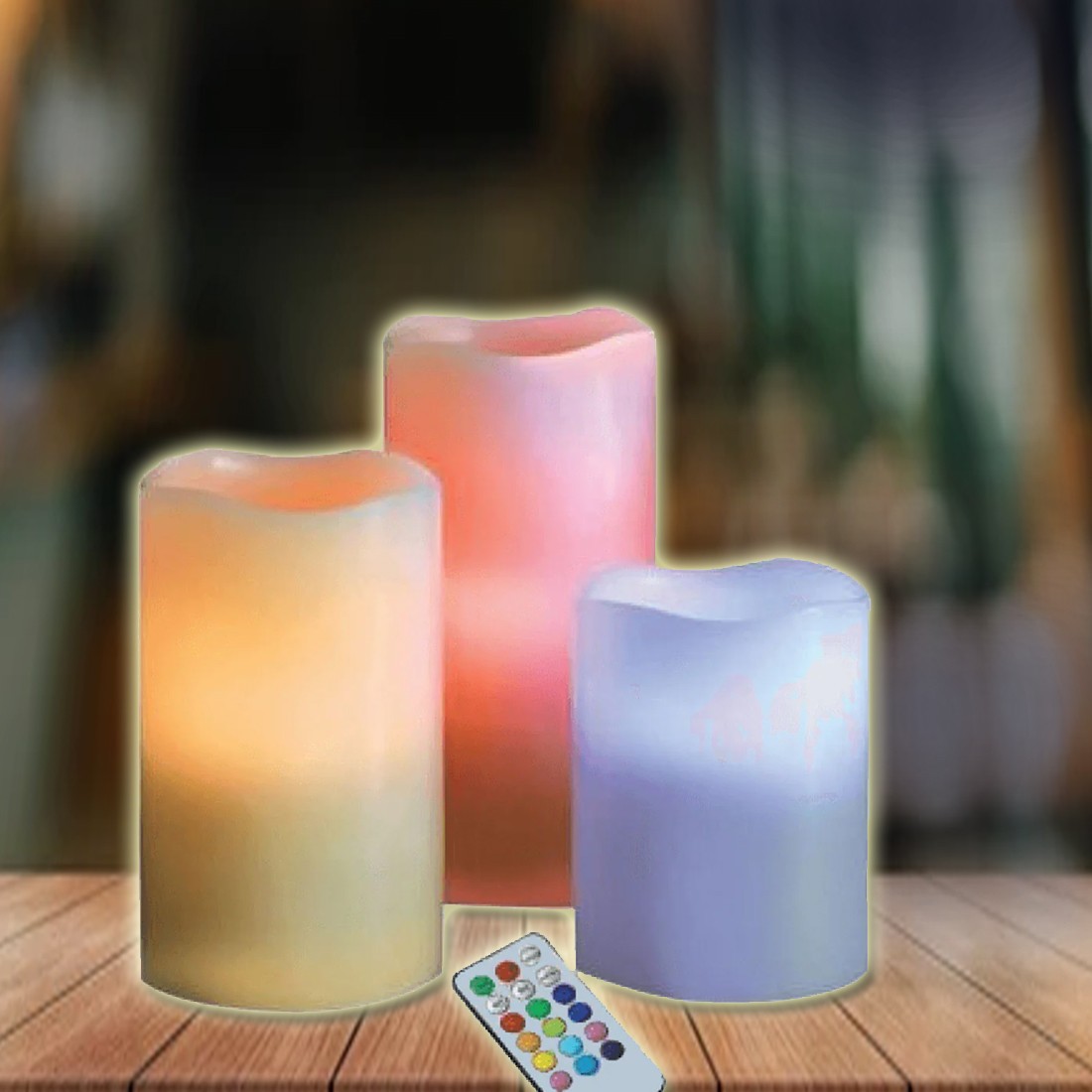 Color-Changing Flameless Candles (Set of 3) with Remote Control
