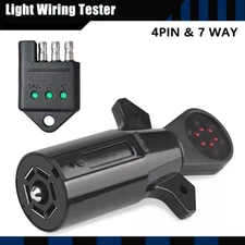 4 Pin Flat 7 Way Round RV Blade Trailer Wiring Tester Light Connector Test Plug