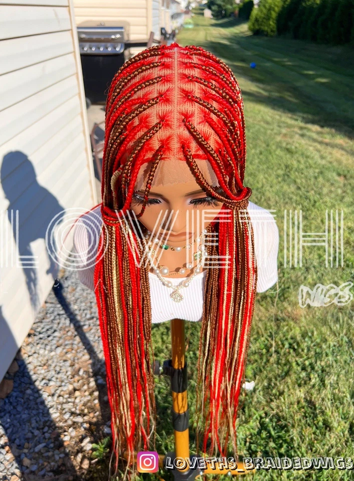 Se envía al día siguiente (ENVÍO 2 DÍAS) Peluca trenzada de encaje completo Cornrow, trenza marrón sin nudos Foto 4 de 4