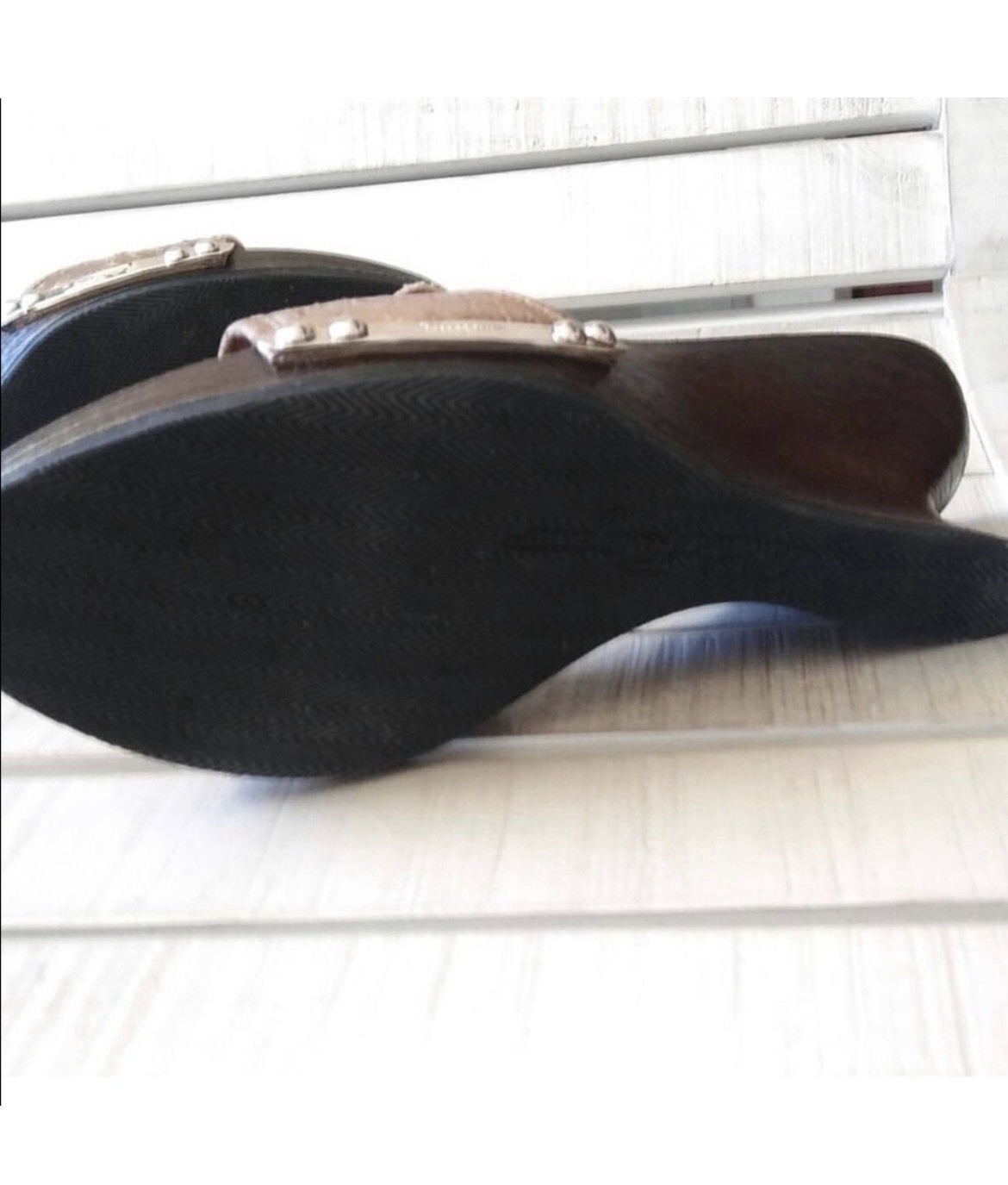 Salvatore Ferragamo Bronze Python & Leather Wedge… - image 7