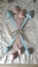Vintage 50's Shoe Trees Forms Stretchers Wood Metal Pastel Blue Pink  2 Pairs