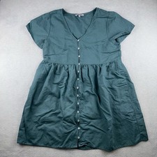 Madewell Teal Linen Blend Babydoll Mini Dress Size Medium Button Front Pockets