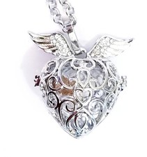 Silver Tone Urn Cremation Memorial Necklace Angel Wings Pendant