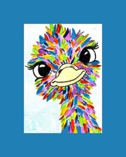 Vivid Joy ACEO ATC peinture originale autruche oiseau faune art journal poubelle