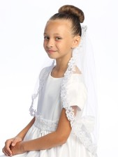 Girls First Communion Veil White Holy 1st Headpiece Comb Corded Lace Trim