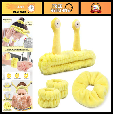 Face Wash Headband Set with Wrist Bands & Scrunchie - Cute Yellow Spa Hair Acces
