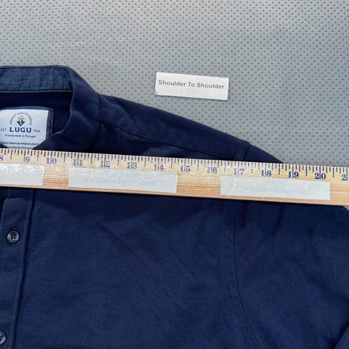 Chemise Lugu homme grand bleu marine roulé manches courtes bande col boutonné décontracté - Photo 6/9
