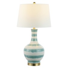 30.5" Green/White Striped Ceramic Table Lamp for Bedroom Living Room, Modern ...