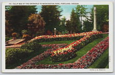 Postcard Tulip Bed At The Entrance To Washington Park Portland Oregon Unposted