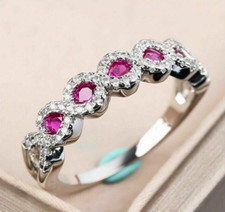 Silver Plated Half Eternity Band For Christmas Gift 3 CT Simulated Ruby Ring