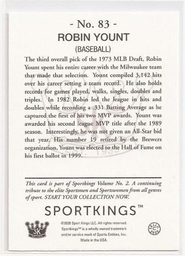 2020 Sports Kings Gum Robin Yount #83 - Picture 2 of 2