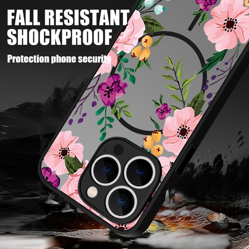 For iPhone 16 Pro Max 15 14 13 12 11 ShockProof Flower MagSafe Hybrid Case Cover - Picture 7 of 16