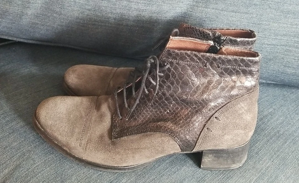 Botín Muratti Paris - Gamuza atada y cuero de reptil metálico gris 39 EE. UU. 8 Foto 3 de 4