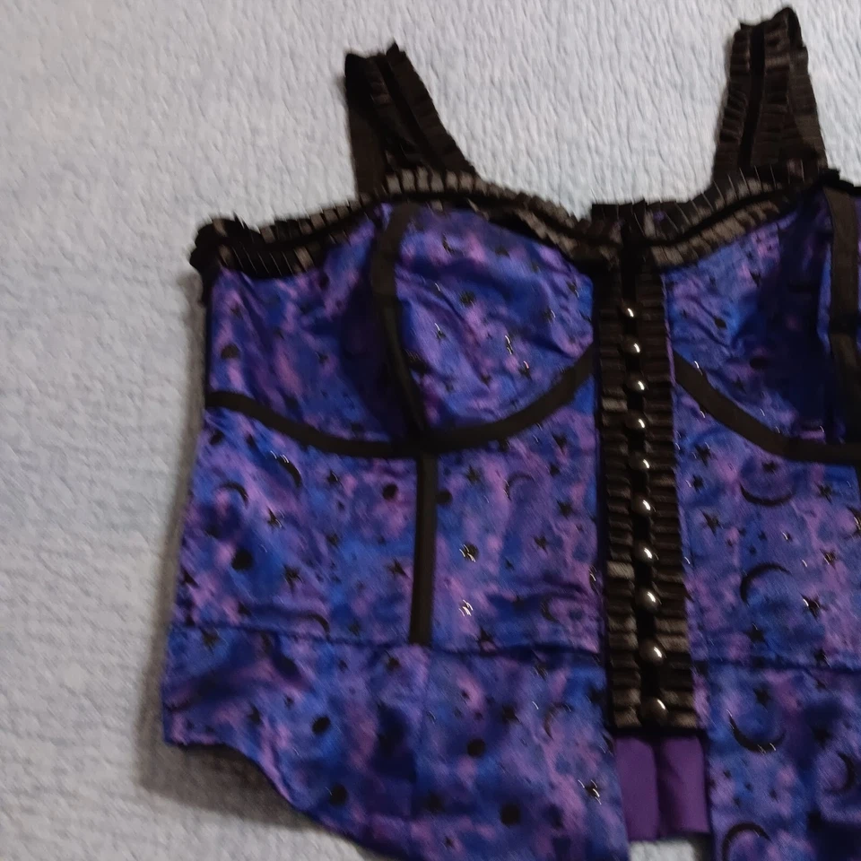 Фиолетовый черный кружевной бюстье лунные звезды на молнии бурлеск стимпанк эмо Y2K виккан  - Изображение 3 из 4