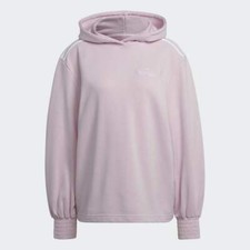Adidas Originals Womens Smocked Neck Cuff Hoodie Sweatshirt Pink H17954 NEW Sz L