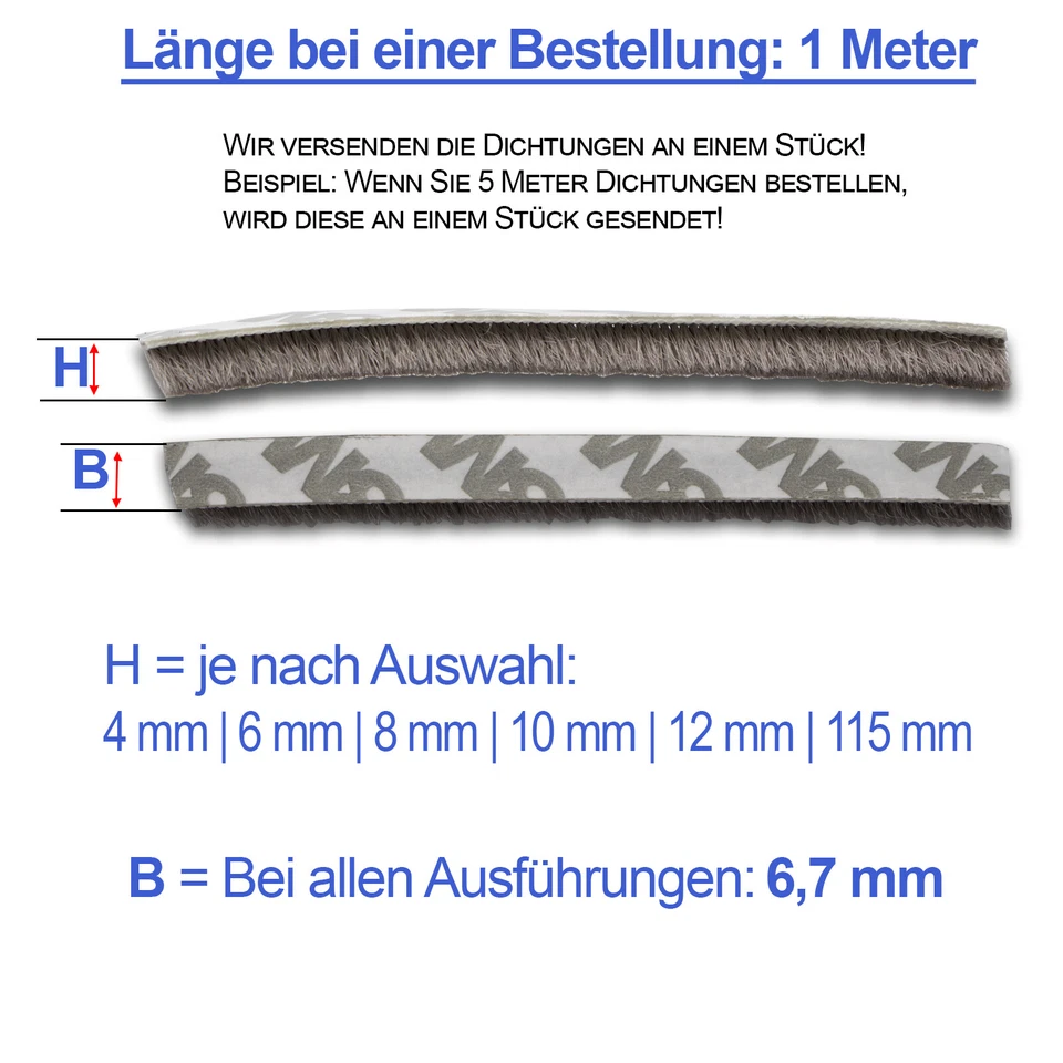 Bürstendichtung selbstklebend Dichtungsbürste Türbürste Tür Fenster Abdichtung - Bild 2 von 2