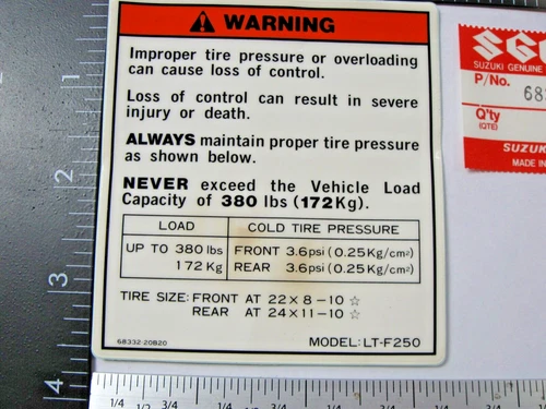 LABEL, TIRE AIR PRESSURE