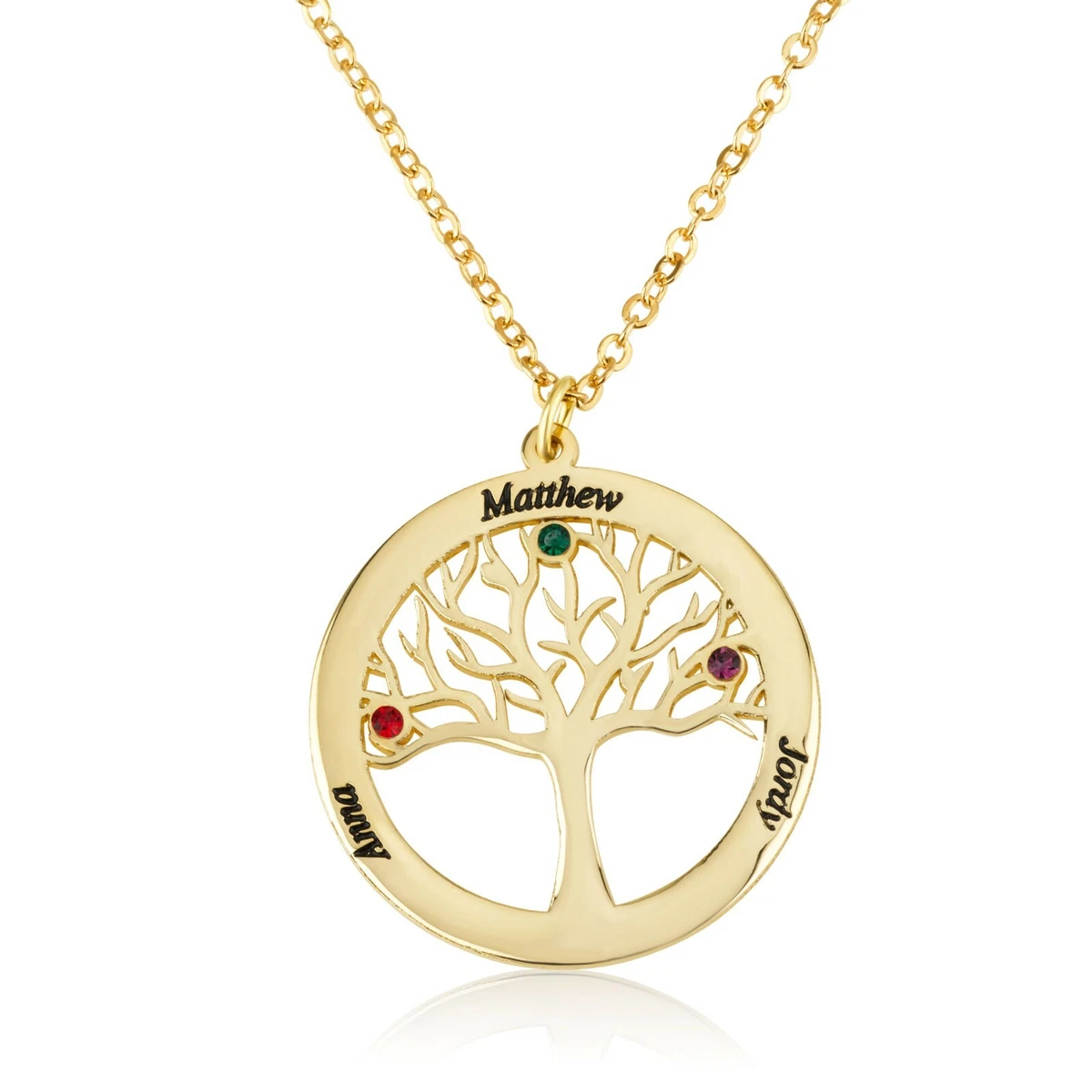 Custom Family Necklace With Birth Stone And Tree Pendant Mother