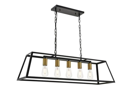 Chandelier Brass and Black Farmhouse Ceiling Light Fixtures Dining Room Kitchen - Picture 1 of 12