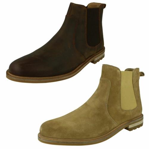 Mens Clarks Slip On Leather Ankle Boots 