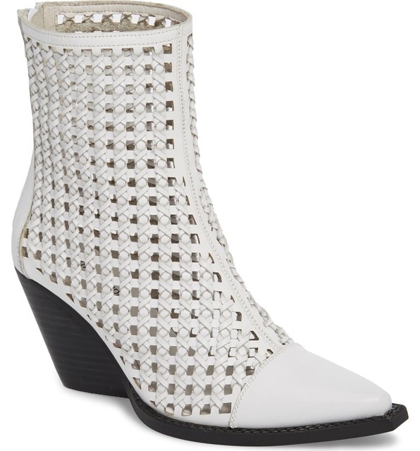 white woven booties