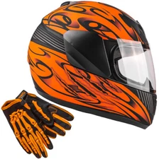 Matte Orange Kids Full Face Helmet Child Gloves Boys Girls Youth Combo UTV ATV 