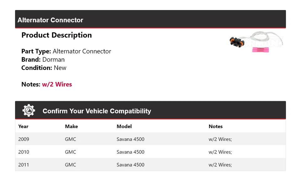 Conector de alternador Dorman 2010 para GMC Savana 4500 2009-2011 Foto 2 de 4