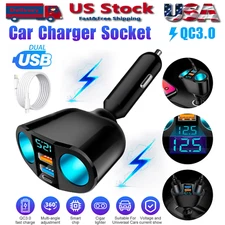 Dual USB Car Cigarette Lighter Socket Splitter Power Adapter Charger Outlet 12V