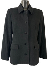 Frank Eden Coat Jacket 12 Black Wool Cashmere Button Up Midi Formal Smart Office