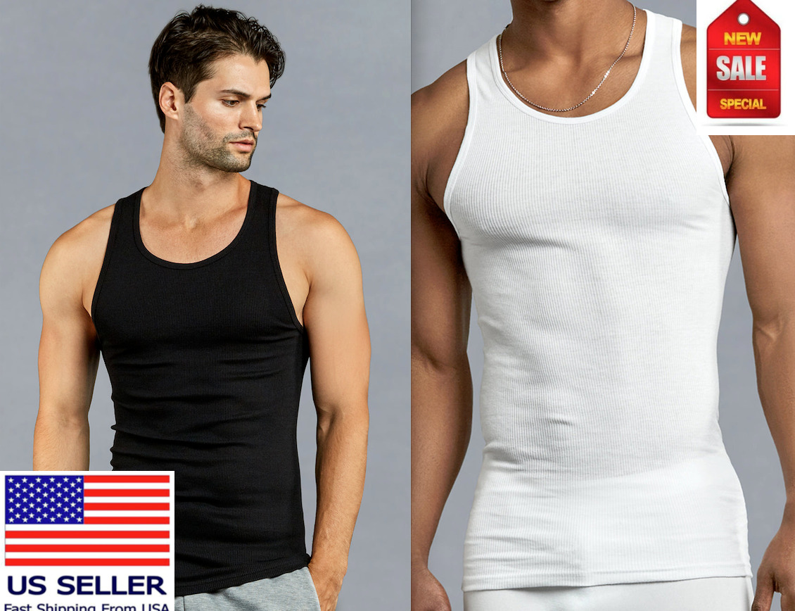 3-6 Mens 100% Cotton Tank Top Wife Beater A-Shirt Undershirt Ribbed Black  White