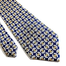 Mark Shale Blue Yellow Geometric Print Wide Silk Tie