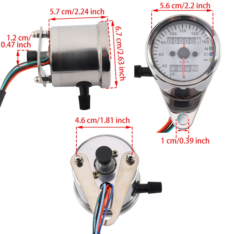 Chrome Motorcycle LED Tachometer Speedometer Gauge For Chopper Bobber Cafe Racer Foto 4 de 4
