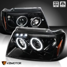 1999-2004 Jeep Grand Cherokee Halo Projector LED Headlights Black SpecD