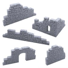 Ruined Stone Walls Set B, Terrain Scenery for Tabletop 28mm Miniatures Wargame