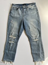 JUDY BLUE Distressed Straight Fit Women's Jeans Size 13/31 Light Med Wash