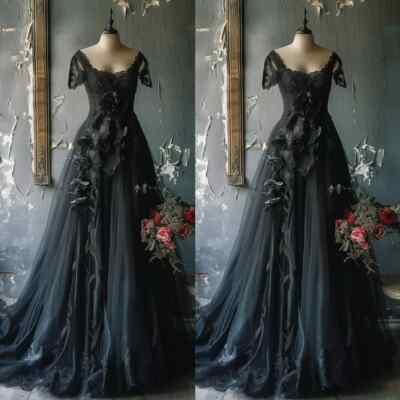ebay black wedding dress Black Wedding Dress, Black Lace Wedding Dress, Alternative Wedding Dress, Gothic Wedding Dress, Long Sleeves, Black Bridal Gown