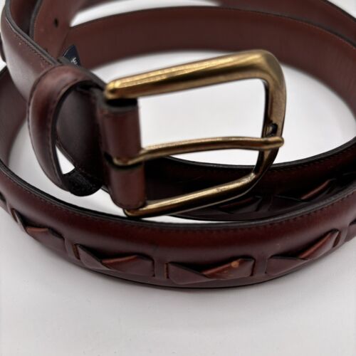 Roundtree and York Men's Brown Leather Braided Design Belt Size 48/120 Nice