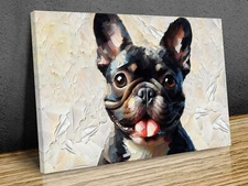 Frech Bulldog happy face colourfull, mounted canvas print art ready to hang