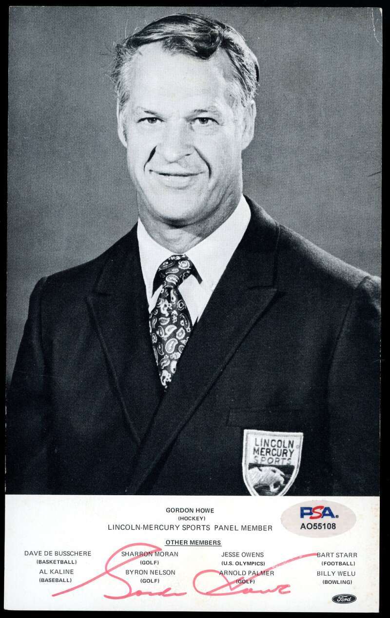 Gordie Howe PSA DNA Signed 5x8 Lincoln Mercury Photo Autographed