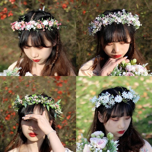Flowers Headband Head Garland Hair Band Crown Wreath Festival Boho Beach Wedding - Picture 8 of 49