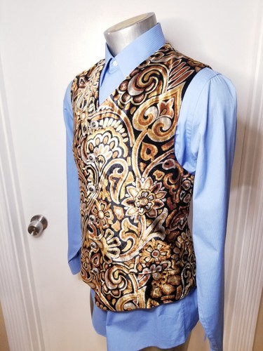vtg cool V2 VERSACE MC514K GOLD BROWN MAN VEST SIZE 50 VELVET FLORAL PAISLEY - Picture 4 of 12