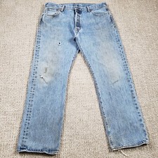 LEVIS 501 Jeans Mens 36x30 36x28 Blue Denim Button Fly Straight Distress Work