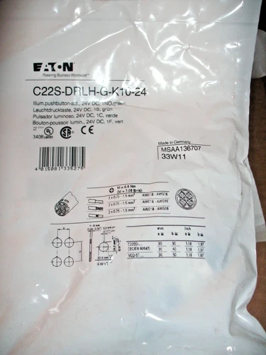 EATON C22S-DRLH-G-K10-24 ILLUMINATED PUSHBUTTON 24VDC GREEN - 39 AVAIL
