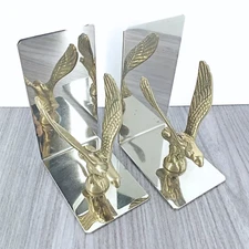 Vtg Brass Eagle Bookends MCM Pair Retro Decor