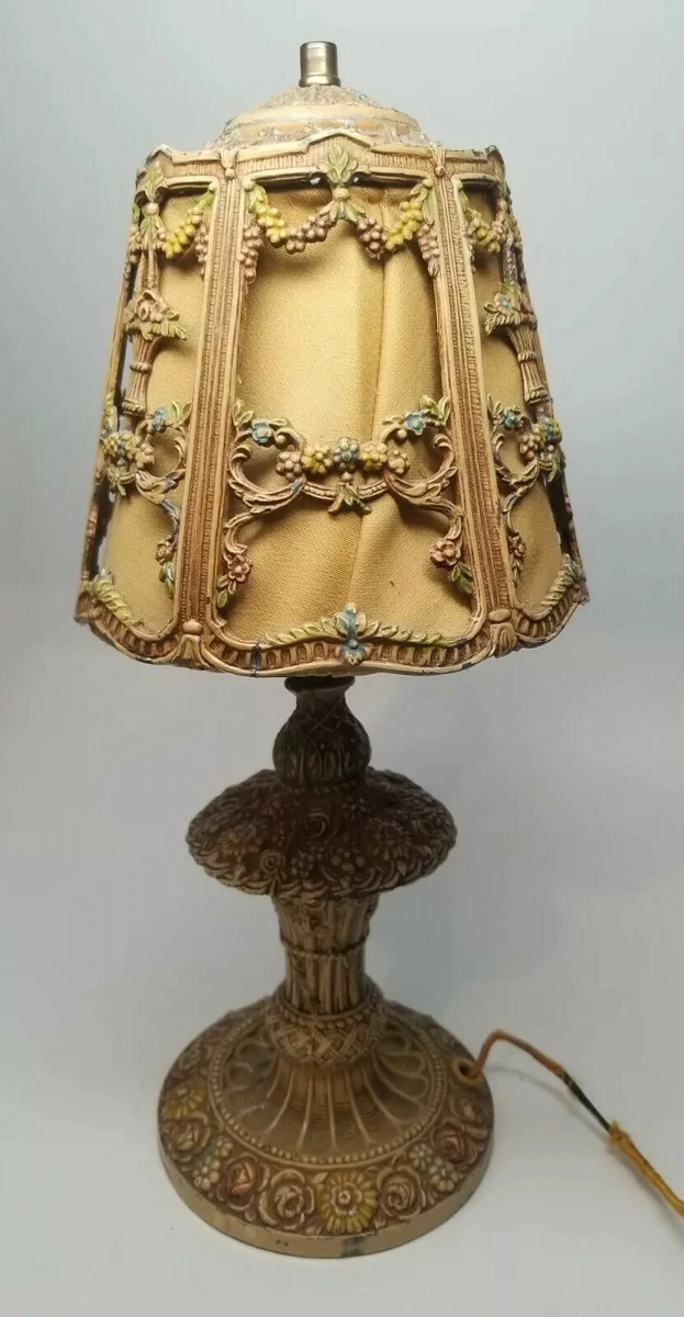 Antique 1920 s French Art Nouveau Barbola Boudoir Table Lamp Cast Metal Baskets